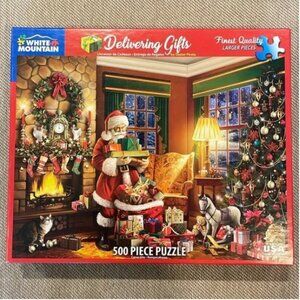 White Mountain Delivering Gifts 500 piece puzzle Santa Christmas Eve Presents